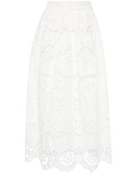 Zimmermann - Lexi Embroidered Linen Midi Skirt - Lyst