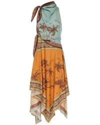 ALÉMAIS - Alberta Graphic-Print Handkerchief-Hem Midi Dress - Lyst