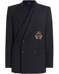 Dolce & Gabbana - Double-Breasted Crest-Embellished Blazer - Lyst
