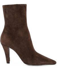 Saint Laurent - Jill Pointed-Toe Calf Suede Ankle Boots - Lyst