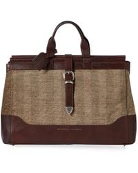 Brunello Cucinelli - Burnished Calfskin And Chevron-Effect Techno Fabric Doctor Bag - Lyst