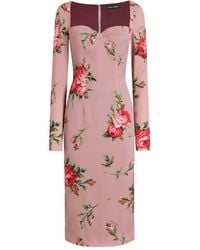 Dolce & Gabbana - Long-Sleeved Floral-Print Midi Dress - Lyst