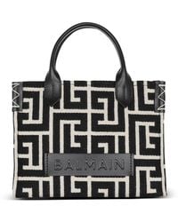 Balmain - B-army monogrammed jacquard and leather tote bag - Lyst