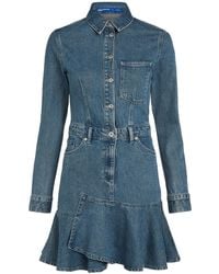 Karl Lagerfeld - Ruffled Hem Long-Sleeved Denim Dress - Lyst
