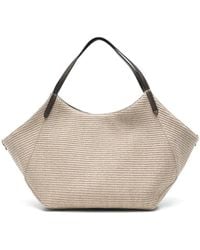 Brunello Cucinelli - Woven Leather-Trim Shoulder Bag - Lyst