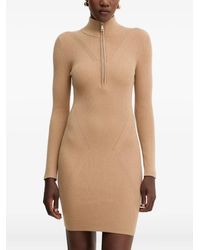 Guess - Zip-Neck Ribbed Mini Dress - Lyst