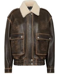 Philipp Plein - Leather Aviator Jacket With Shearling Collar Signature - Lyst