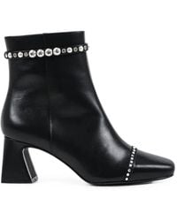 KARL LAGERFELD - Pearl-Embellished Leather Ankle Boots - Lyst