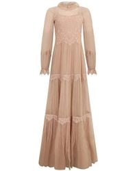 Alberta Ferretti - Lace-Panelled Pleated Maxi Dress - Lyst