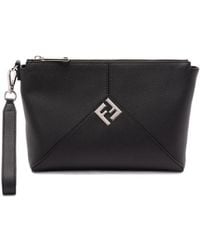 Fendi - Lui Logo-Plaque Leather Clutch Bag - Lyst