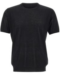 Kangra - Short-Sleeve Ribbed-Trim Sweater - Lyst