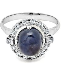 Jewels Aficionado - Platinum Sapphire Diamond Halo Ring - Lyst