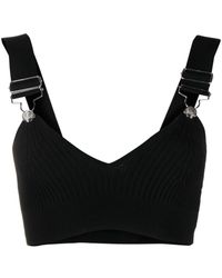 Moschino Jeans - Buckle-straps Ribbed Cropped Top - Lyst