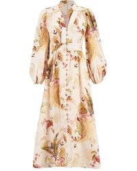 Zimmermann - Mujer Vestido Midi De Lino - Lyst