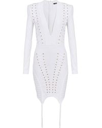 Balmain - Lace-up Detail Knitted Dress - Lyst