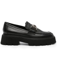 Casadei - Logo-plaque Leather Loafers - Lyst