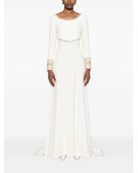 Dina Melwani - Crystal-Embellished Cape-Sleeve Maxi Gown Dress - Lyst
