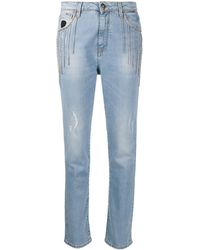 John Richmond Donna Jeans Skinny Slim Fit Stretch Middle waist Destroyed Blu