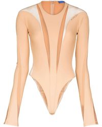 Mugler - Neutral Sheer Panelled Bodysuit - Lyst