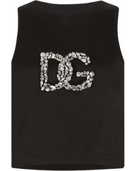 Dolce & Gabbana - Crystal-embellished Cropped Tank Top - Lyst