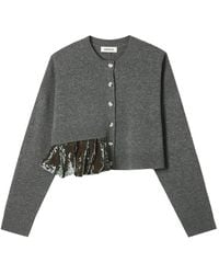 Enfold - Velvet-Panel Cropped Cardigan - Lyst