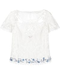 Gemy Maalouf - Square-Neck Lace-Embroidery Blouse - Lyst
