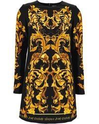 Versace Jeans Couture - Baroque-Print Long-Sleeve Midi Dress - Lyst