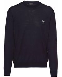 Prada - Embroidered-logo Wool Jumper - Lyst