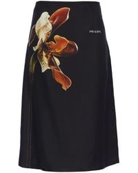 Prada - Floral-print Silk Midi Skirt - Lyst