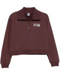 New Balance - Athletics Premium Half-Zip Logo-Embroidery Sweatshirt - Lyst