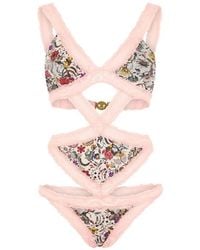Roberto Cavalli - Maillot De Bain À Fleurs Et Finitions En Dentelle - Lyst