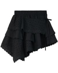 B+ AB - Broderie-Anglaise Tiered Asymmetric Cotton Mini Skirt - Lyst