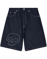 Pleasures - Short En Jean À Tête De Mort Brodée - Lyst