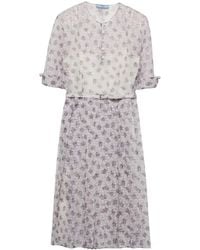 Prada - Midi-Jurk Met Bloemenprint - Lyst