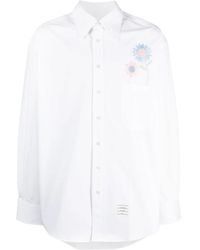 Thom Browne - Madras Flower Patch-Embroidered Cotton Shirt - Lyst