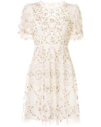 needle & thread cami strap embroidered midi dress in rouge