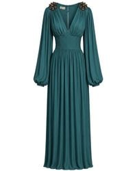 Baruni - Robe Longue À Ornements Floraux Et Taille Froncée - Lyst