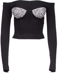 Area - Off-the-shoulder Crystal-embellished Ponte Top - Lyst