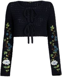 Etro - Floral-embroidered Crochet-knit Cardigan - Lyst