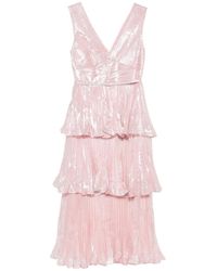 Self-Portrait - Rosa Plissiertes V-Ausschnitt Kleid - Lyst