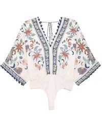 FARM Rio - Floral-Print V-Neck Blouse - Lyst