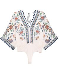 FARM Rio - Floral-Print V-Neck Blouse - Lyst