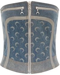 Marine Serre - Regenerated Denim Zip-Up Bustier Top - Lyst