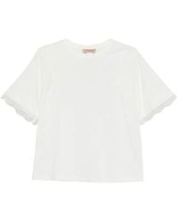 Twinset - Embroidered Lace-Trim T-Shirt - Lyst