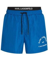 Karl Lagerfeld - Address-print Drawstring Swim Shorts - Lyst