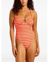 Seafolly - Striped Ring-Detail Swimsuit - Lyst