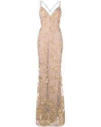 Marchesa notte Vestido largo con motivo floral - Metálico