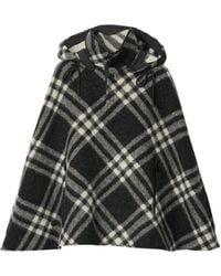 Burberry - Check Hooded Wool Poncho - Lyst