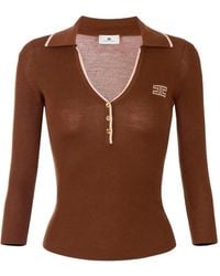Elisabetta Franchi - Ribbed-Knit Polo Shirt - Lyst