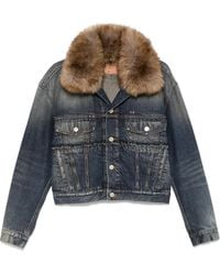 Balenciaga - Faux-Fur Collar Denim Jacket - Lyst